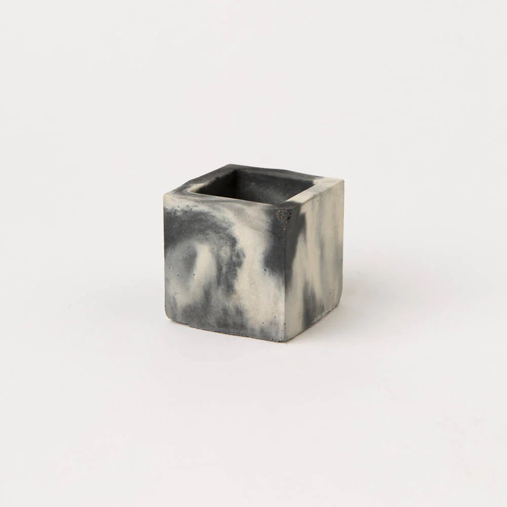 Small Concrete Cube Pot - Charcoal-White