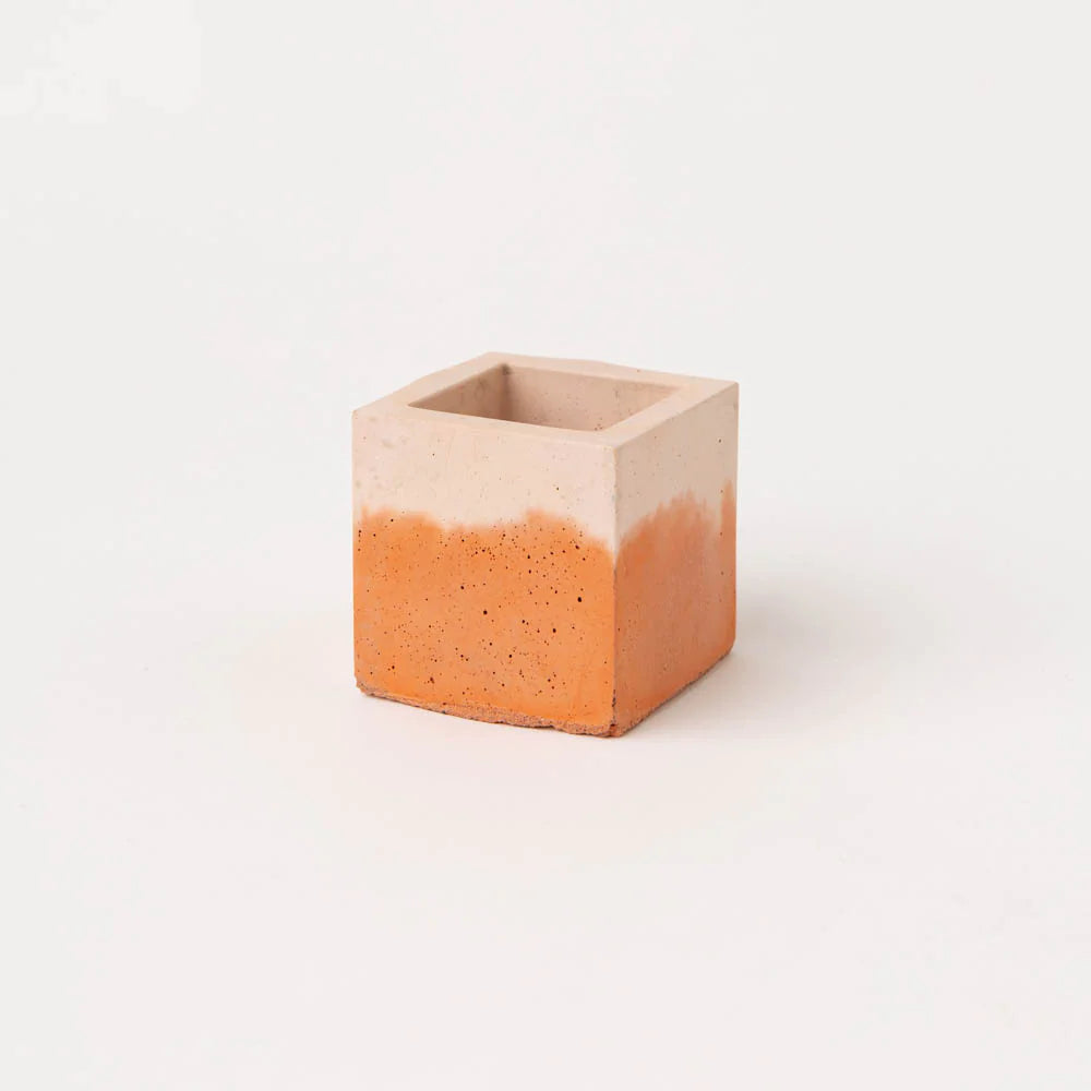 Small Concrete Cube Pot - Terracota-Blush